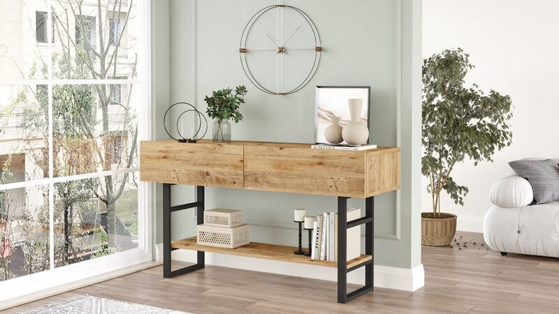 console table with shelf brown | brown, image 2 of 4