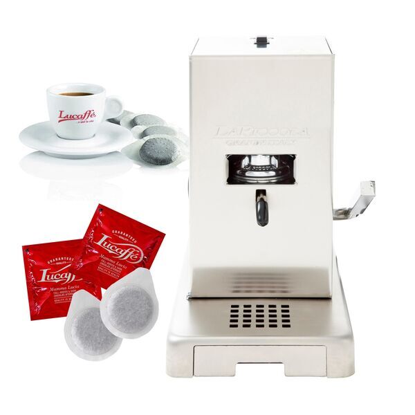 La Piccola Satinata Máquina de café | 150 Mamma Lucia ESE Pads | prateado