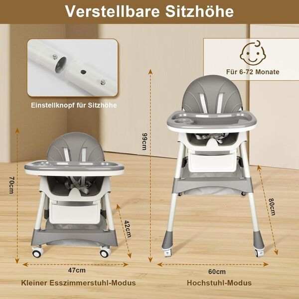 Lineluck Baby 6-in-1 Hochstuhl | grey 2