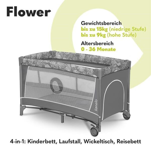 Lionelo Flower 4-in-1 Reisebett | grau 2