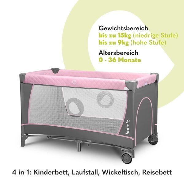 Lionelo Flower 4-in-1 Reisebett | pink 2