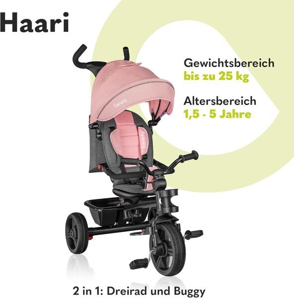 Lionelo Haari 2-in-1 triratis | rožinė 2