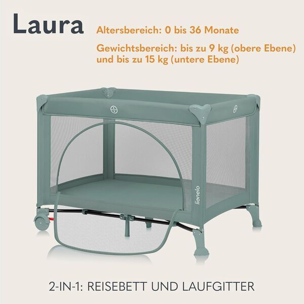 Lionelo Laura 2-in-1 Reisebett | green 2