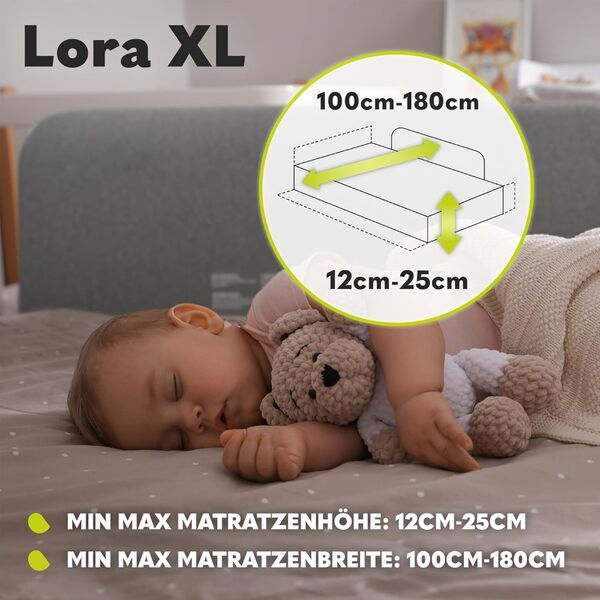 Lionelo Lora XL Tragbares Bettschutzgitter | grau 2