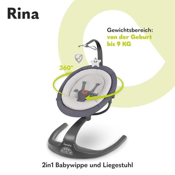Lionelo Rina 2-in-1 Babywippe and Liegestuhl | dark gray 2