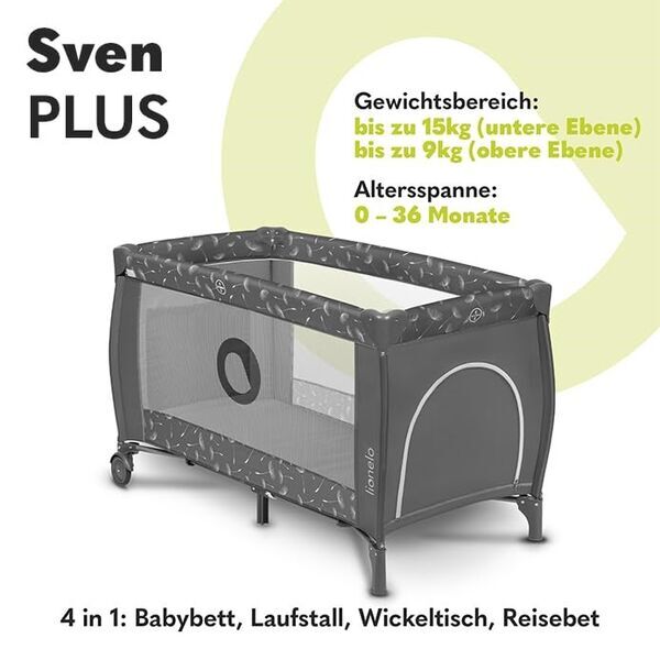 Lionelo Sven Plus 4-en-1 cuna para bebé y corralito | Gris oscuro, image 2 of 2