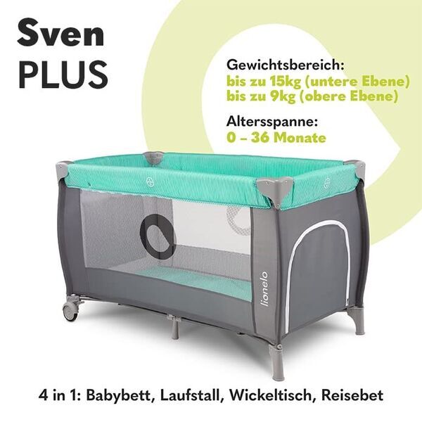 Lionelo Sven Plus 4-in-1 Babybett und Laufstall | türkis 2