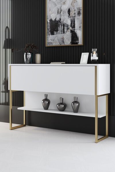 Luxe sideboard wood veneer gold white | gold, image 1 of 4