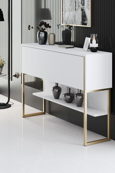 Luxe sideboard wood veneer gold white | gold, image 2 of 4