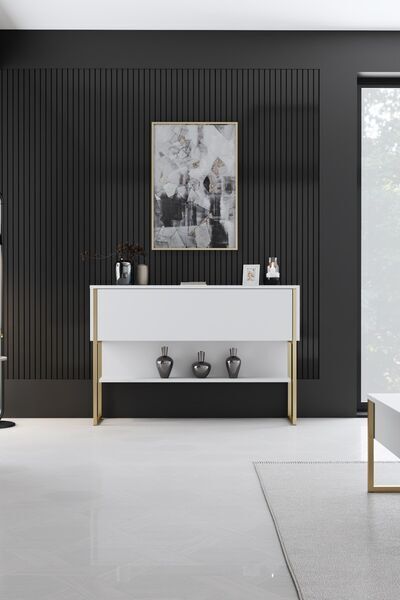 Luxe sideboard wood veneer gold white | gold, image 3 of 4