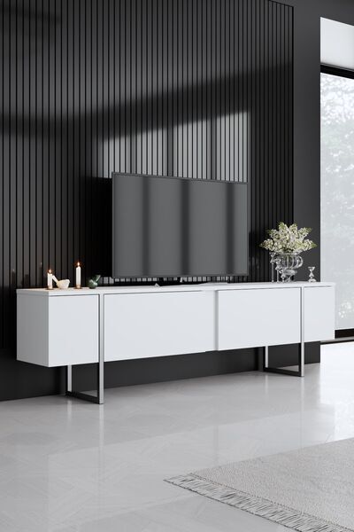 Luxe TV cabinet wood veneer white silver | white, image 1 of 4