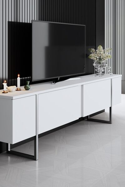 Luxe TV cabinet wood veneer white silver | white, image 3 of 4