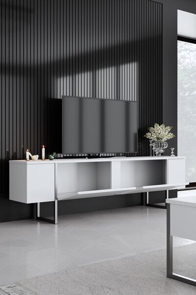 Luxe TV cabinet wood veneer white silver | white, image 4 of 4
