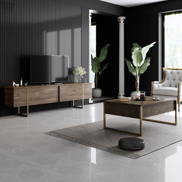 Luxe living room furniture set wood veneer gold | gold, image 1 of 4