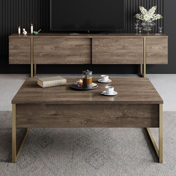 Luxe living room furniture set wood veneer gold | gold, image 2 of 4