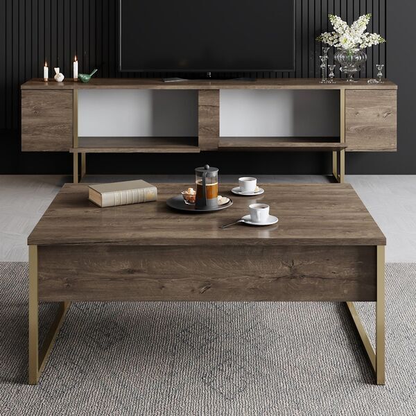 Luxe living room furniture set wood veneer gold | gold, image 3 of 4