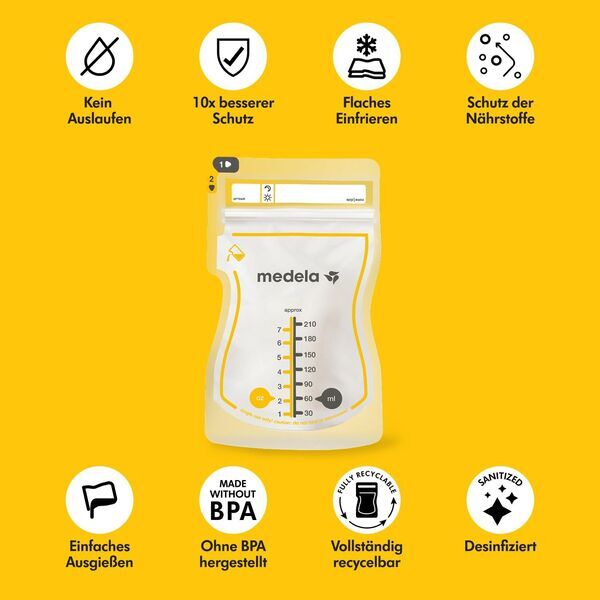 Medela Easy Pour Einweg-Muttermilchbeutel 210 ml | blanc/jaune | 50er pack 3