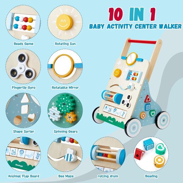 Medoga 10-in-1 Lauflernwagen Holz | vícebarevný 2