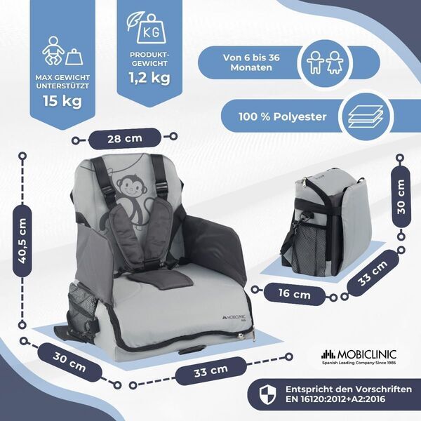 Mobiclinic Monkey Столче за хранене за пътуване | сив, image 3 of 3