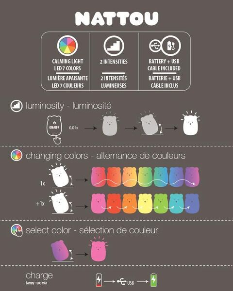 Nattou LED-Nachtlicht Bär aus Silikon | multicolored 3