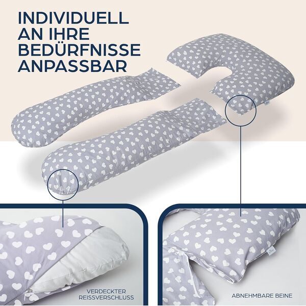 Niimo 4-in-1 Still- & Schwangerschaftskissen | grau/weiß 3