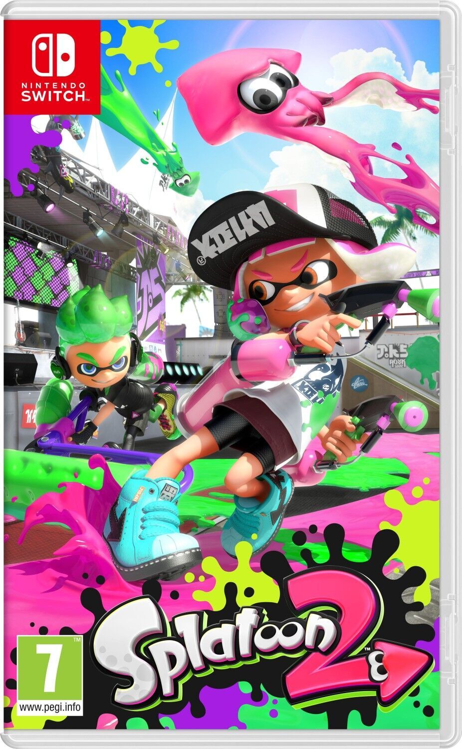 Nintendo Switch 2019 inkl. Spiel Lila/Orange 2 Controller Splatoon 2