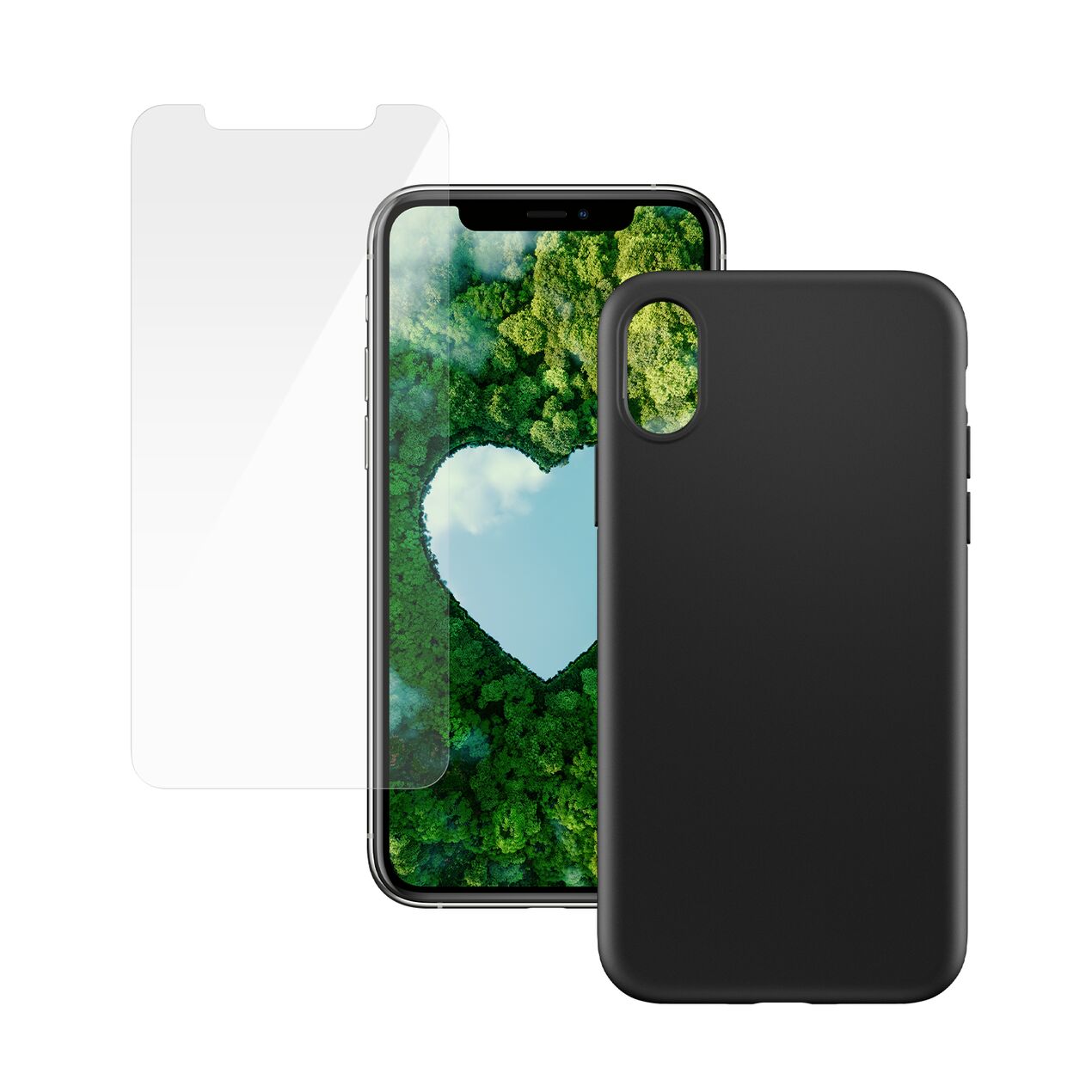 Hülle schwarz & Displayschutz PanzerGlass iPhone X/XS