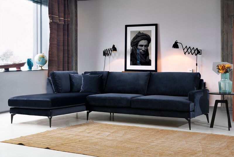 Papira corner sofa left navy blue | dark blue, image 1 of 4