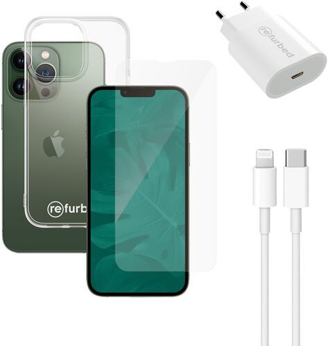 Snabbladdare (20W), kabel (lightning), skärmskydd för telefonen och genomskinligt mobilskal | iPhone 13 Pro | genomskinlig