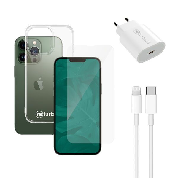 Quick charger (20W), cable (lightning), phone screen protector & transparent phone case | iPhone 13 Pro | transparent 1