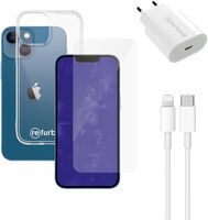 Snabbladdare (20W), kabel (lightning), skärmskydd för telefonen och genomskinligt mobilskal