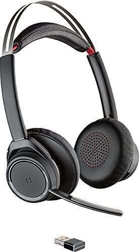Plantronics - Voyager Focus UC with Charge Stand (Poly) - Bluetooth Dual-Ear (Stereo) Headset with Boom Mic - USB-A PC/Mac Compatible - Active Noise Canceling-Works with Teams (Certified), Zoom & more, New