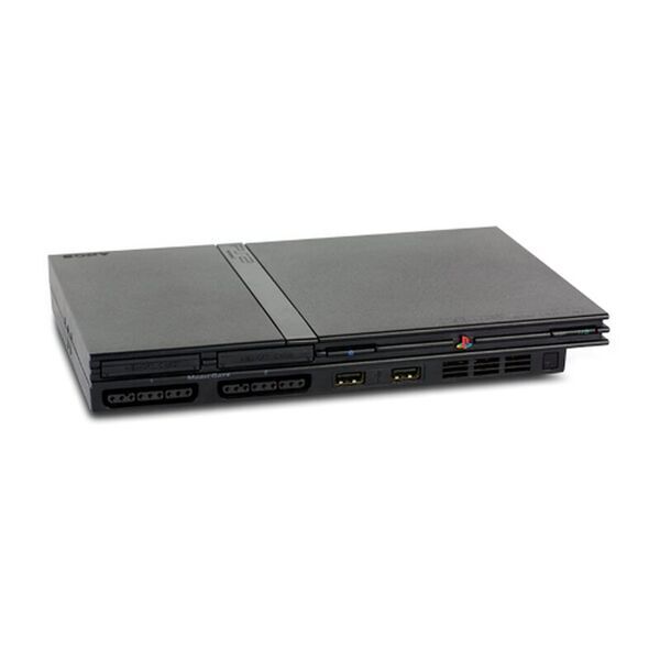 Sony PlayStation 2 Slim (PS2 Slim) | inkl. spel | zwart | 1 Controller | 2 microfoons | Singstar 80s 1