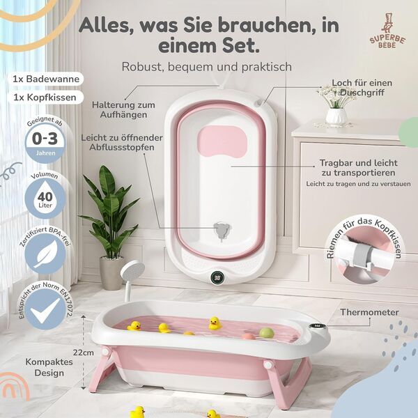 Superbe Bebe Faltbare Babybadewanne | pink 3