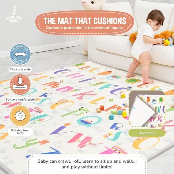 Superbe Bebe Faltbare Baby-Krabbelmatte | mehrfarbig | Zoo | 150 cm 2