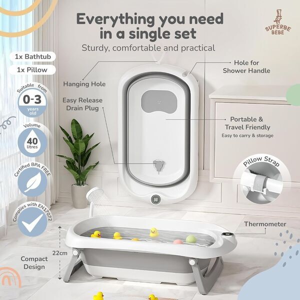 Superbe Bebe Faltbare Babybadewanne ohne Badesitz | grau 2