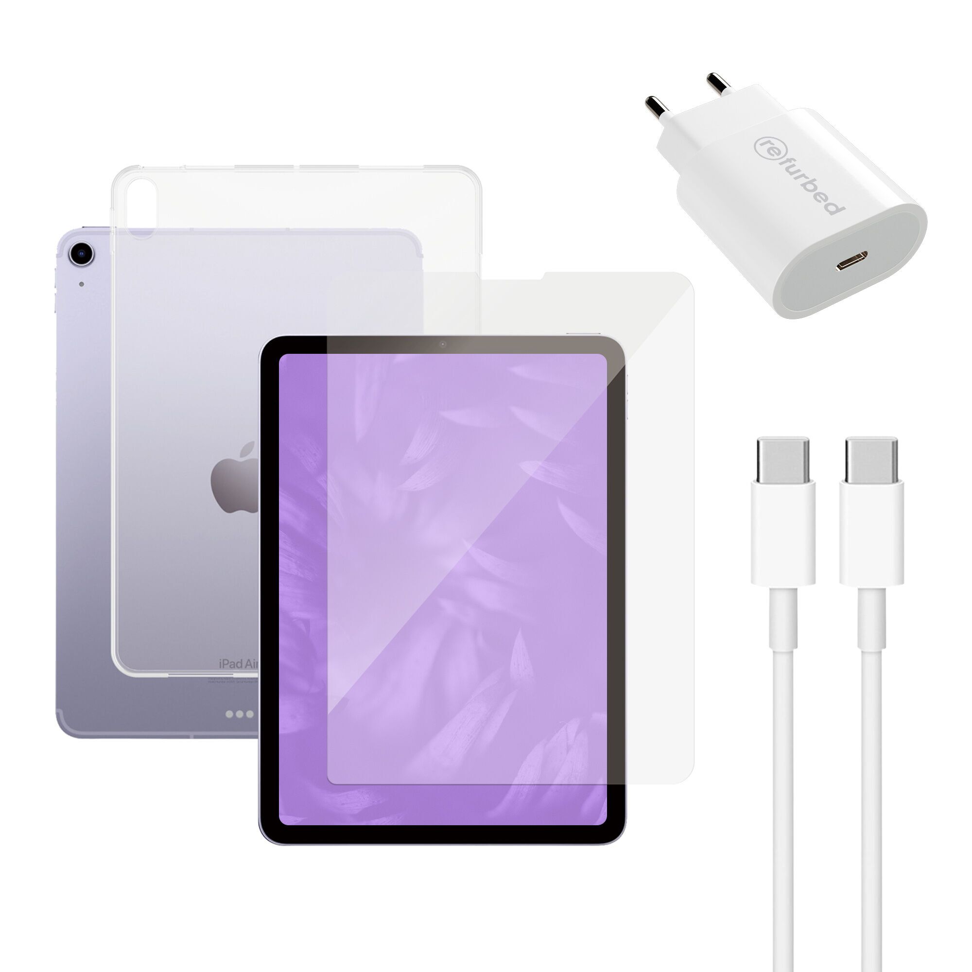 Snellader (20W), kabel (usb-c), tablet screenprotector & transparante tablethoes | iPad 10.9" | transparant