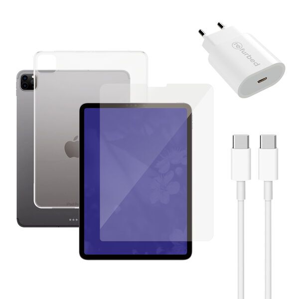 Snellader (20W), kabel (usb-c), tablet screenprotector & transparante tablethoes | iPad 11" | transparant 1