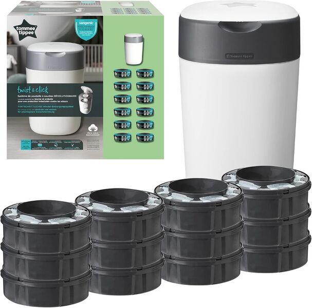 Tommee Tippee Twist & Click Advanced Windeleimer | weiß | 12 Kassetten 1