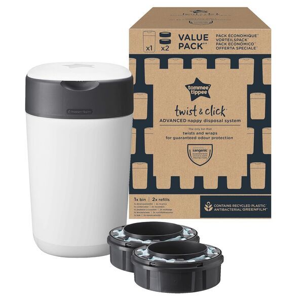 Tommee Tippee Twist & Click Advanced Windeleimer | weiß | 2 Kassetten 1