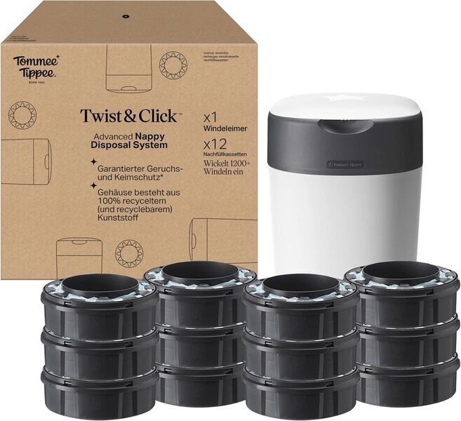Tommee Tippee Twist & Click Windeleimer | 12 Nachfüllkassetten | white | Version Englisch 1