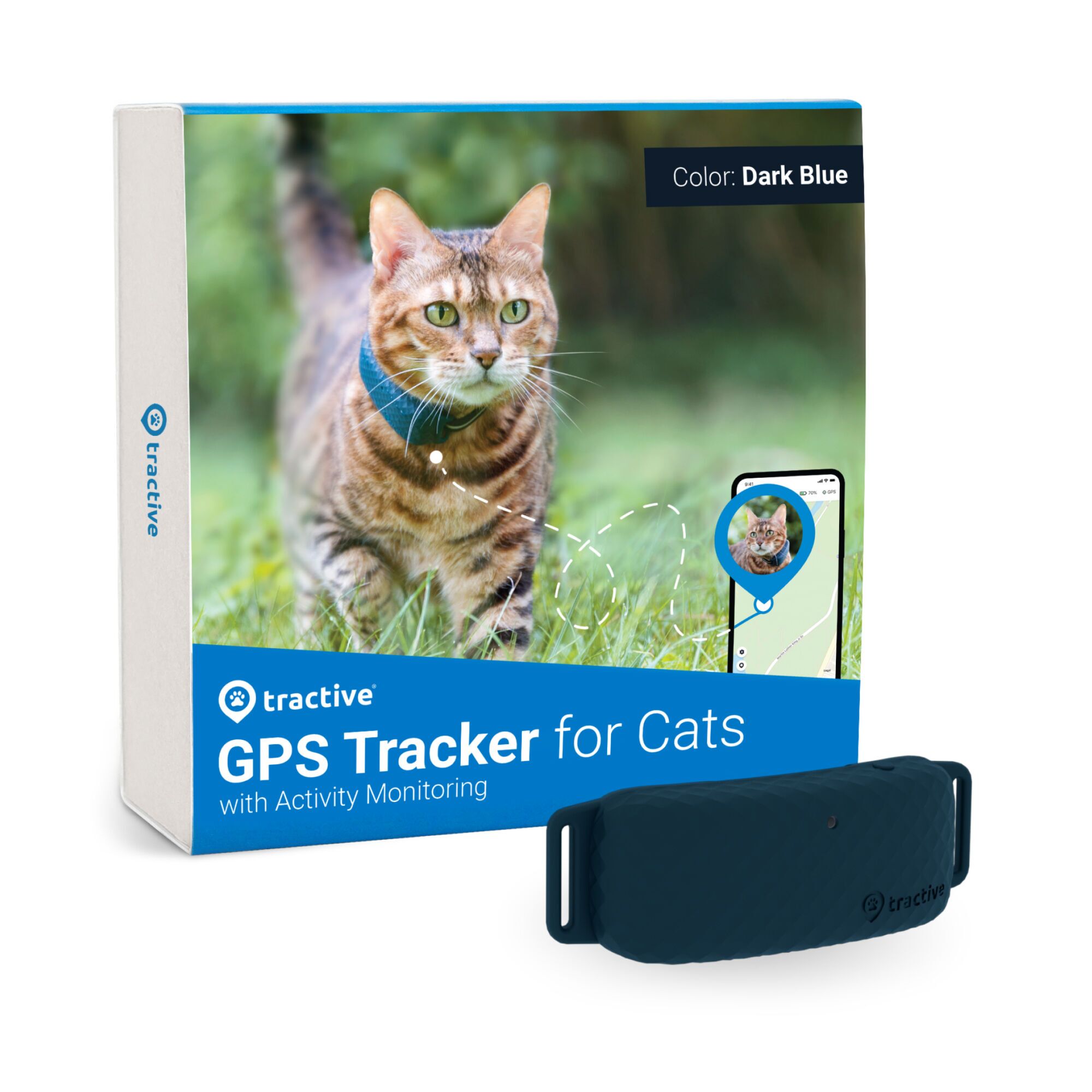 Tractive GPS CAT 4 - GPS-tracker voor kat met activiteitstracking | EXCL. ABONNEMENT | TRAMINDB | Middernachtblauw