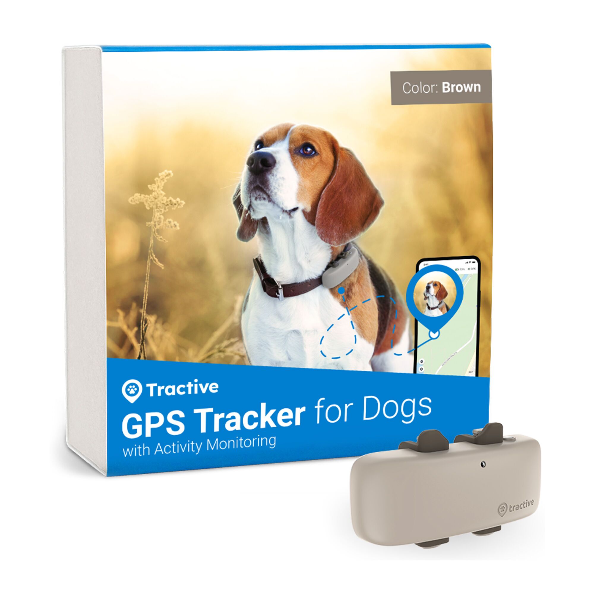 Tractive GPS DOG 4 - GPS-tracker voor honden met activiteitstracking | EXCL. ABONNEMENT | TRNJA4 | Bruin