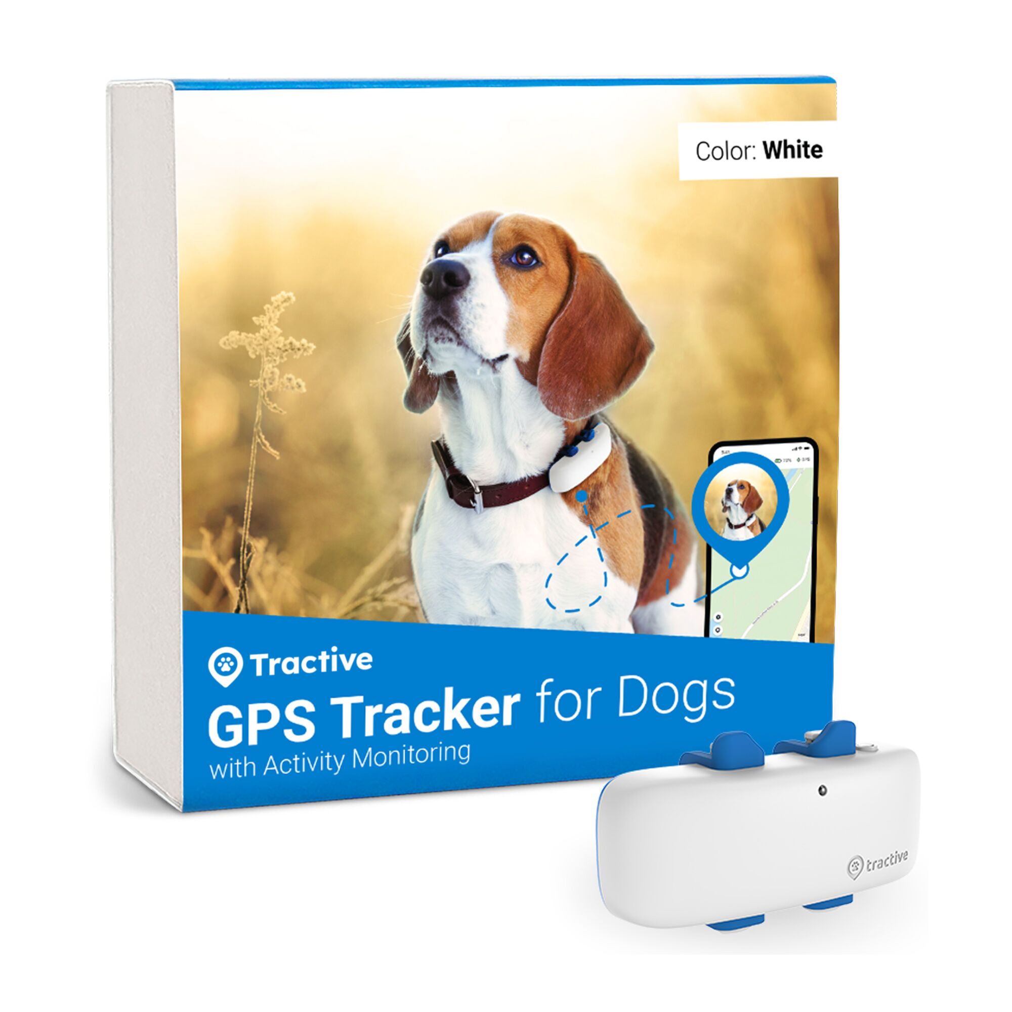 Tractive GPS DOG 4 - GPS-tracker voor honden met activiteitstracking | EXCL. ABONNEMENT | TRNJAWH | Blauw/Wit
