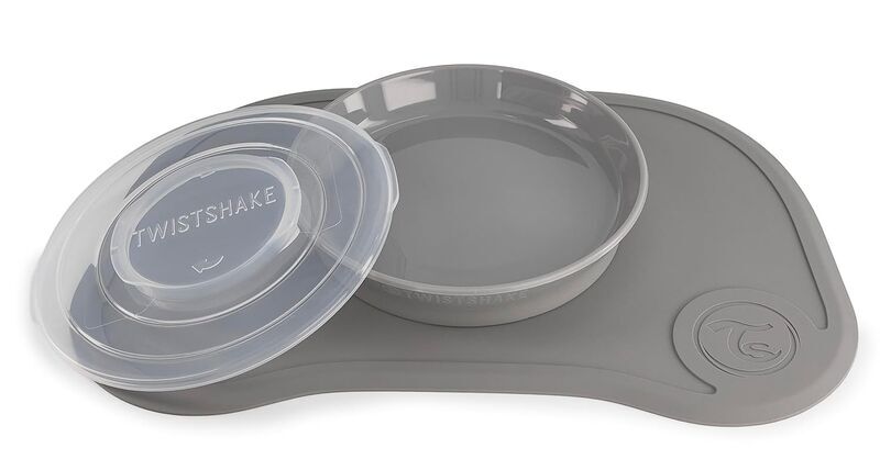 Twistshake Click-Mat + Platte | Anti-Rutsch-Geschirrset for Babys | grey 1