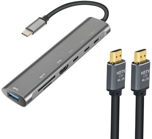 USB-C Hub (7-in-1) & HDMI Cable (1.5m) | gray/black