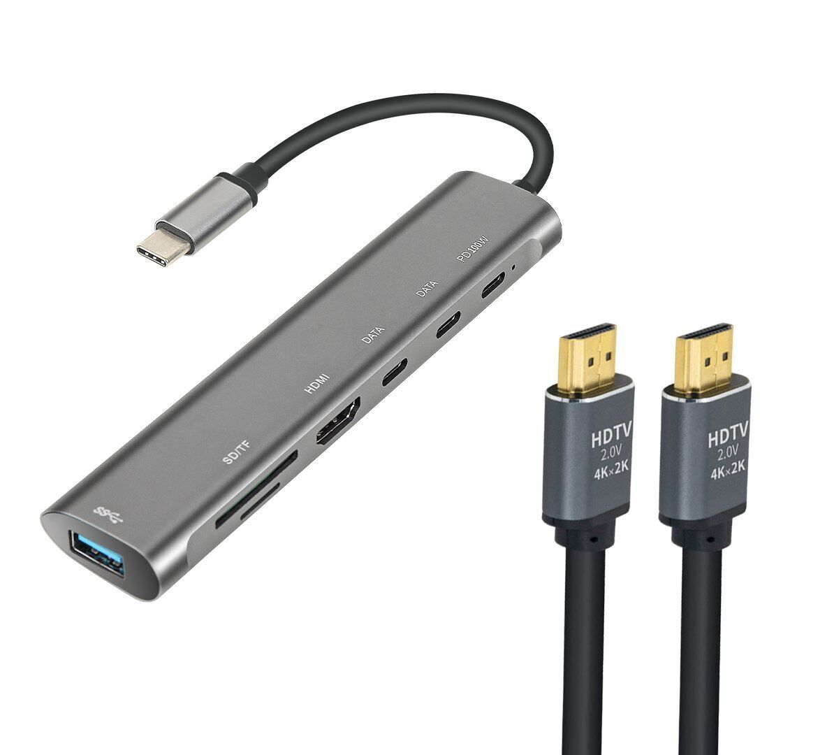 USB-C Hub (7-in-1) & HDMI-kabel (1,5 m) | grijs/zwart