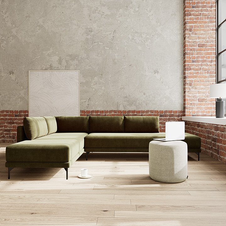Vivica bäddsoffa vänster schäslong Moss Olive