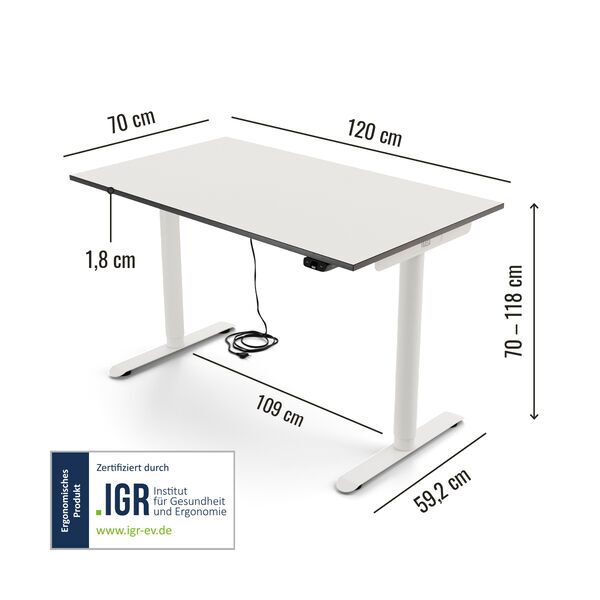 Yaasa Desk Basic S 120 x 70 cm - електрически регулируемо по височина бюро | Бяло 4