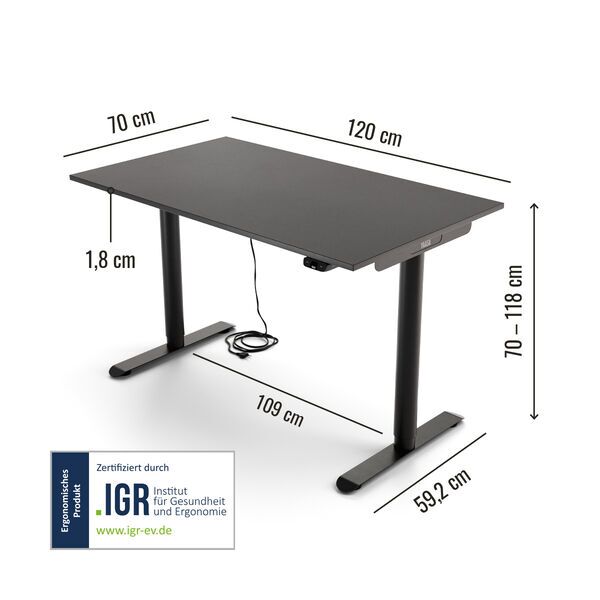 Yaasa Desk Basic S 120 x 70 cm - Mesa de escritório ajustável em altura elétrica | antracite 4